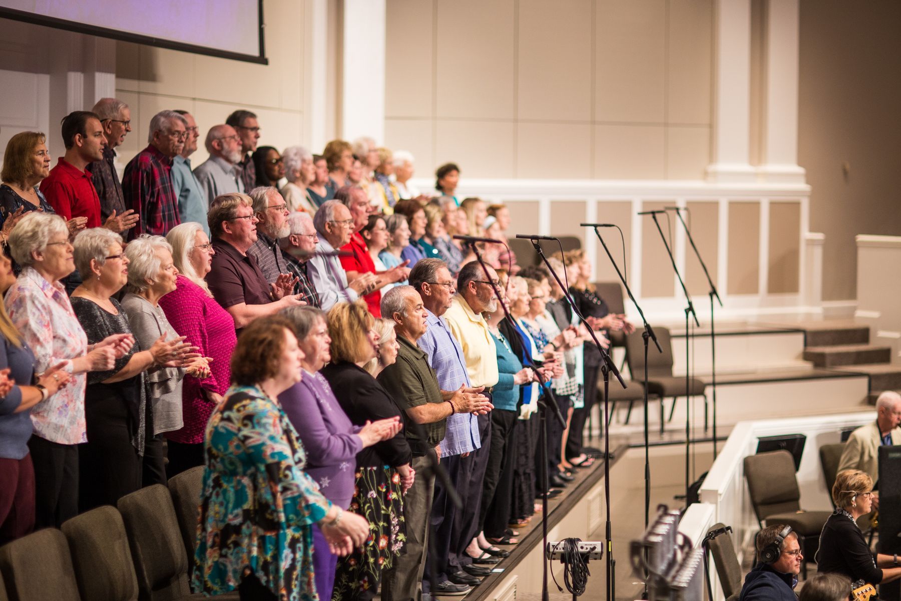 The church worshipping together on a Sunday